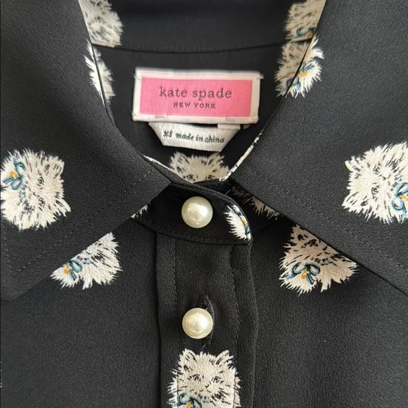 Kate Spade Black Shirt with Cat Pattern size xs - Picture 5 of 10